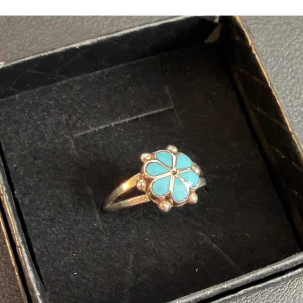 Vintage Sterling Silver Turquoise Ring Southwest Inlay Split Shank Size 9 - Picture 10 of 11